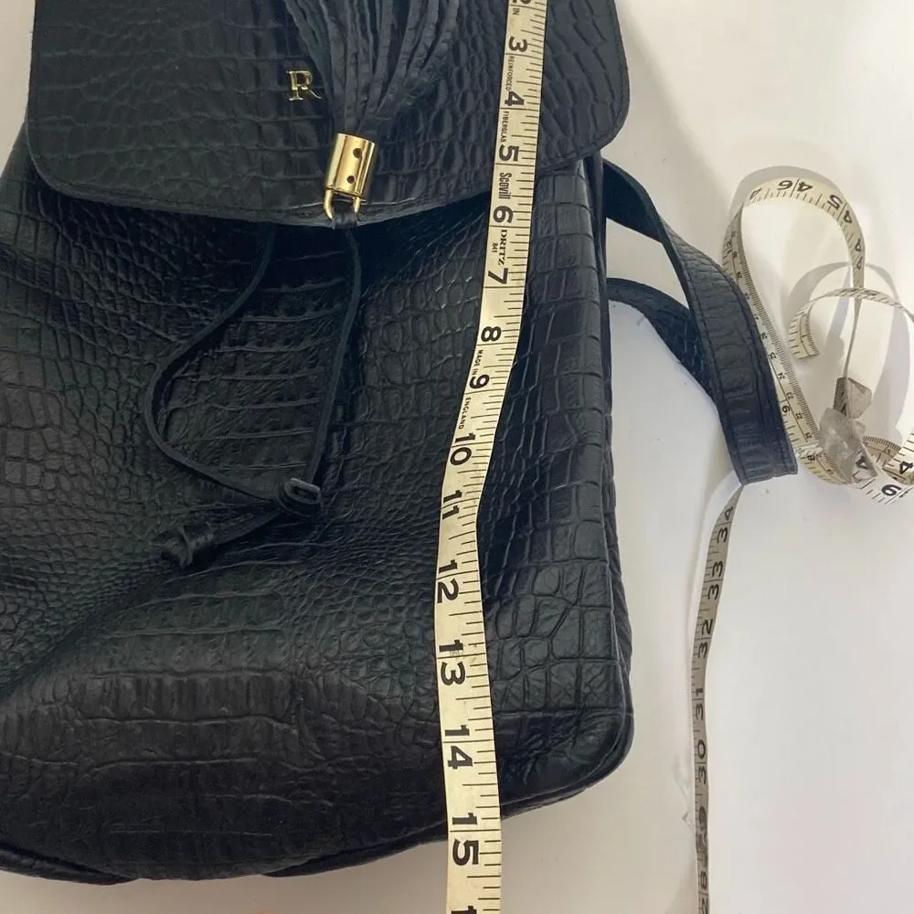 Black Croc Embossed Leather RBG Monogram Tassel Backpack‎ Gold Hardware